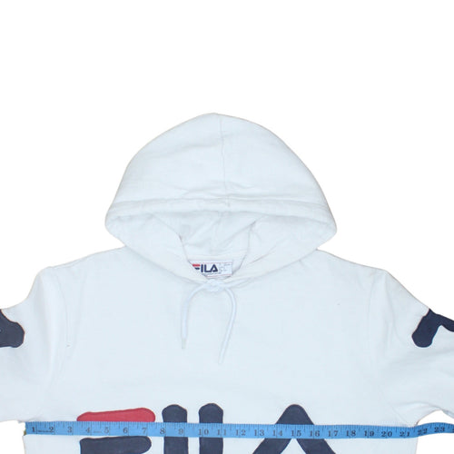 FILA Men's White Pullover Hoodie Small Logo Graphic Print Sweatshirt