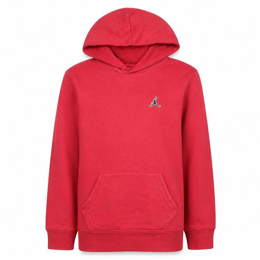 Front view of Jordan boys’ red pullover hoodie 12-13 years classic fleece jumpman logo