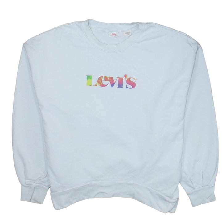 Levi's Womens White Small Pullover Sweatshirt Crew Neck Logo Print