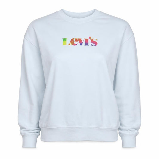 Front view of Levi's women’s white small pullover sweatshirt crew neck logo print