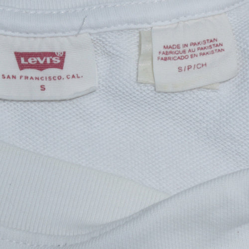 Levi's Womens White Small Pullover Sweatshirt Crew Neck Logo Print