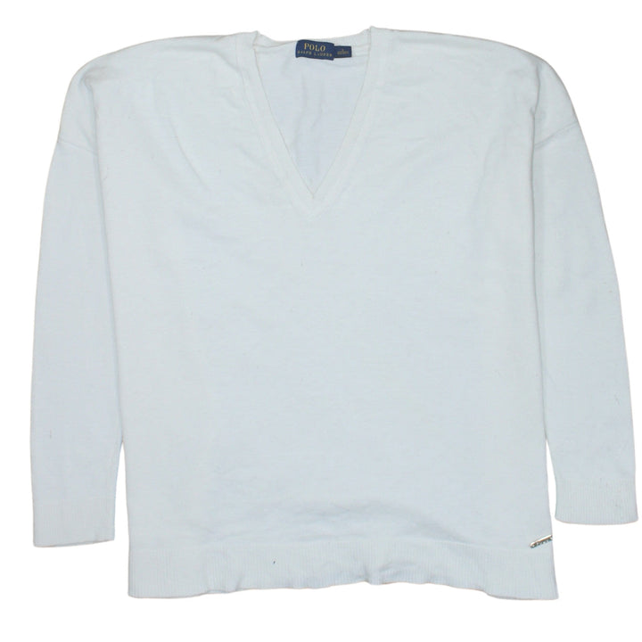 Polo Ralph Lauren Men's White Cotton V-Neck Jumper Size S