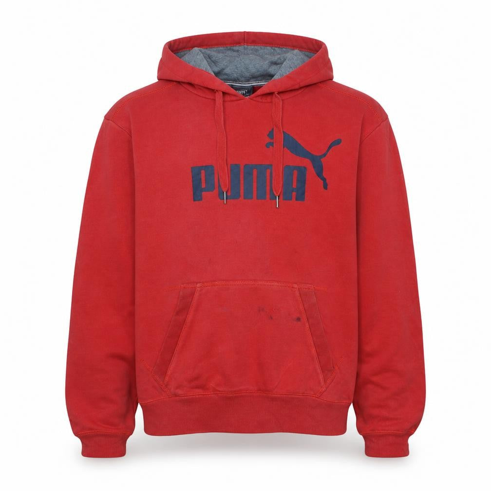 Front view of Puma Men's Red Pullover Hoodie M Logo Graphic Sportswear