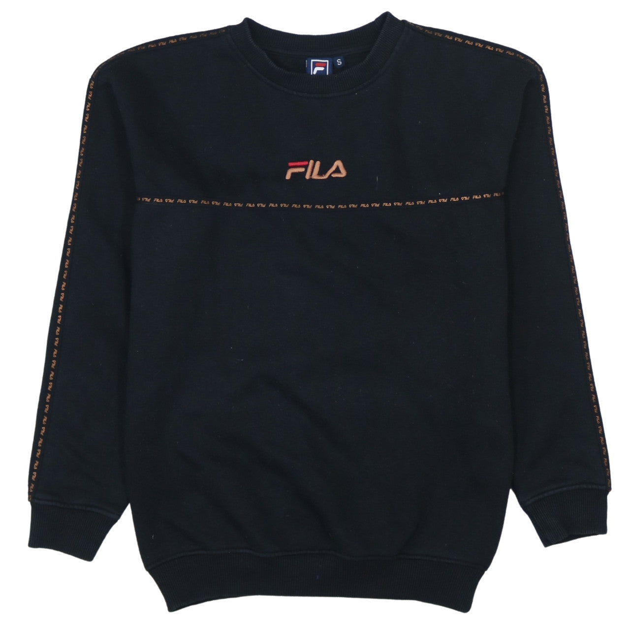 FILA Men's Black Small Pullover Sweatshirt Crew Neck Logo Embroidered