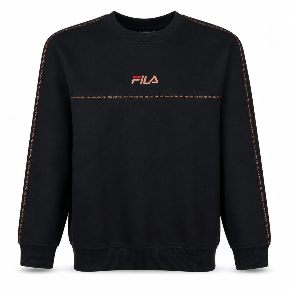 Front view of Fila Men's Black Small Pullover Sweatshirt Crew Neck Logo Embroidered