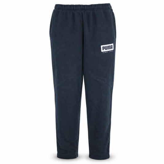 Front view of Puma men’s black fleece jogger sweatpants, size M, elastic waist tapered