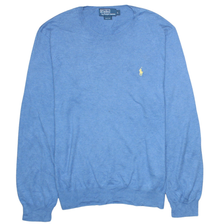 Ralph Lauren Men's Blue Slim Fit Cotton Crew Neck Jumper L