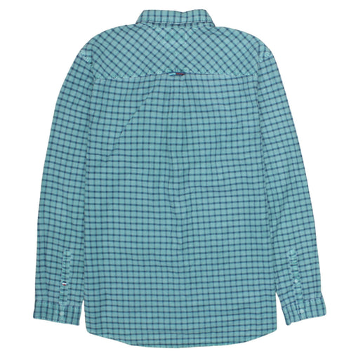 Tommy Jeans Men's Blue Check Long Sleeve Regular Fit Cotton Shirt L