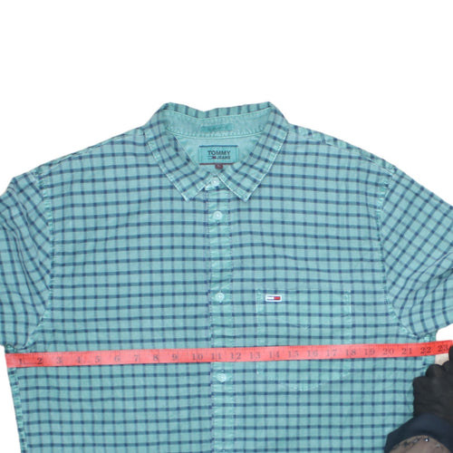 Tommy Jeans Men's Blue Check Long Sleeve Regular Fit Cotton Shirt L