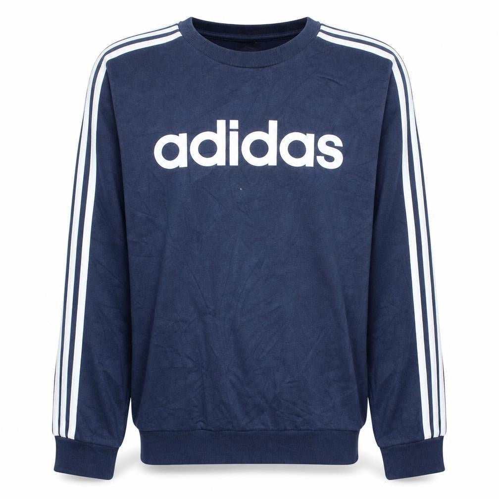 Front view of Adidas Men's Blue Logo Crew Neck Pullover Sweatshirt, size M