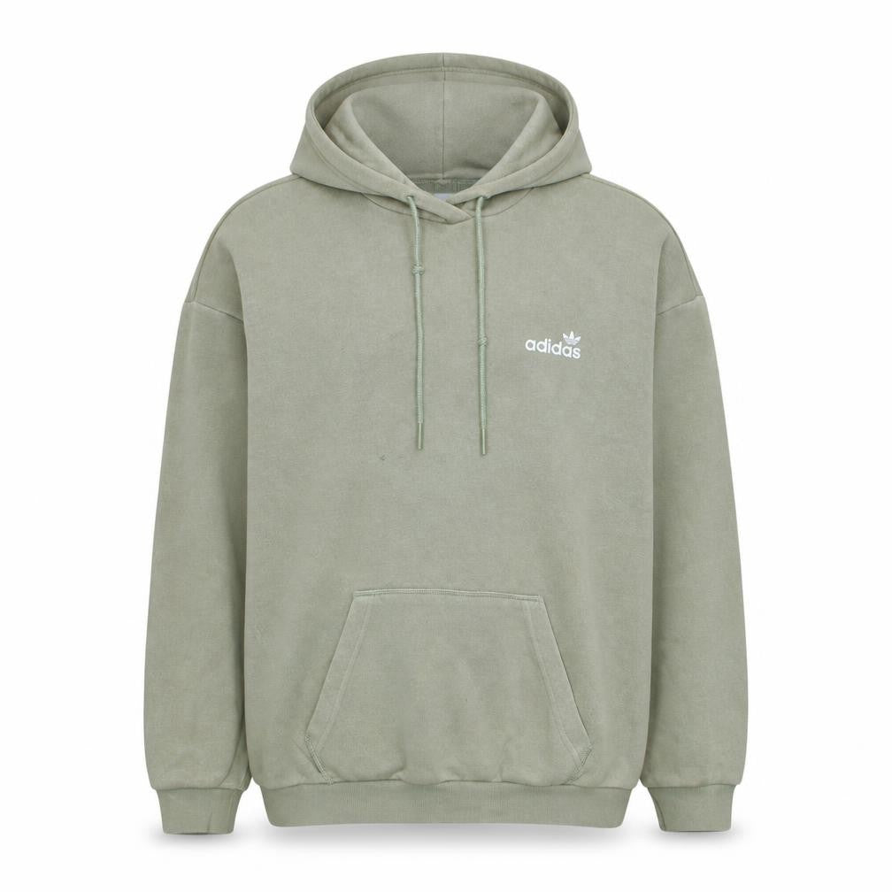 Front view of Adidas Men's Beige Pullover Hoodie S Logo Fleece Sweatshirt