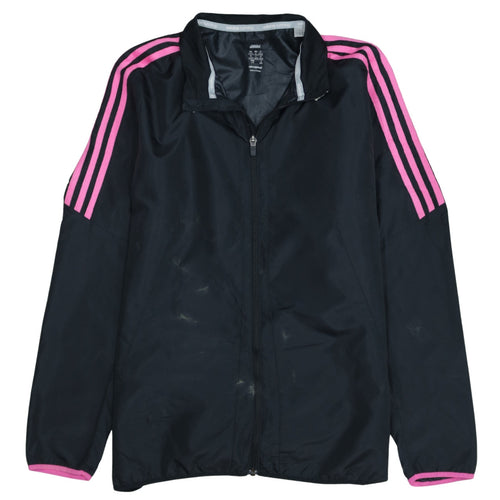 Adidas Womens Black Pink Stripe ClimaProof Full Zip Windbreaker Jacket L