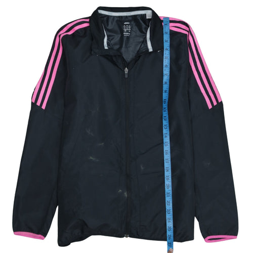 Adidas Womens Black Pink Stripe ClimaProof Full Zip Windbreaker Jacket L