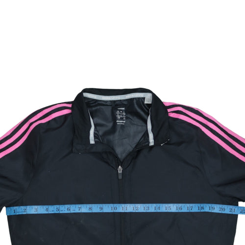 Adidas Womens Black Pink Stripe ClimaProof Full Zip Windbreaker Jacket L