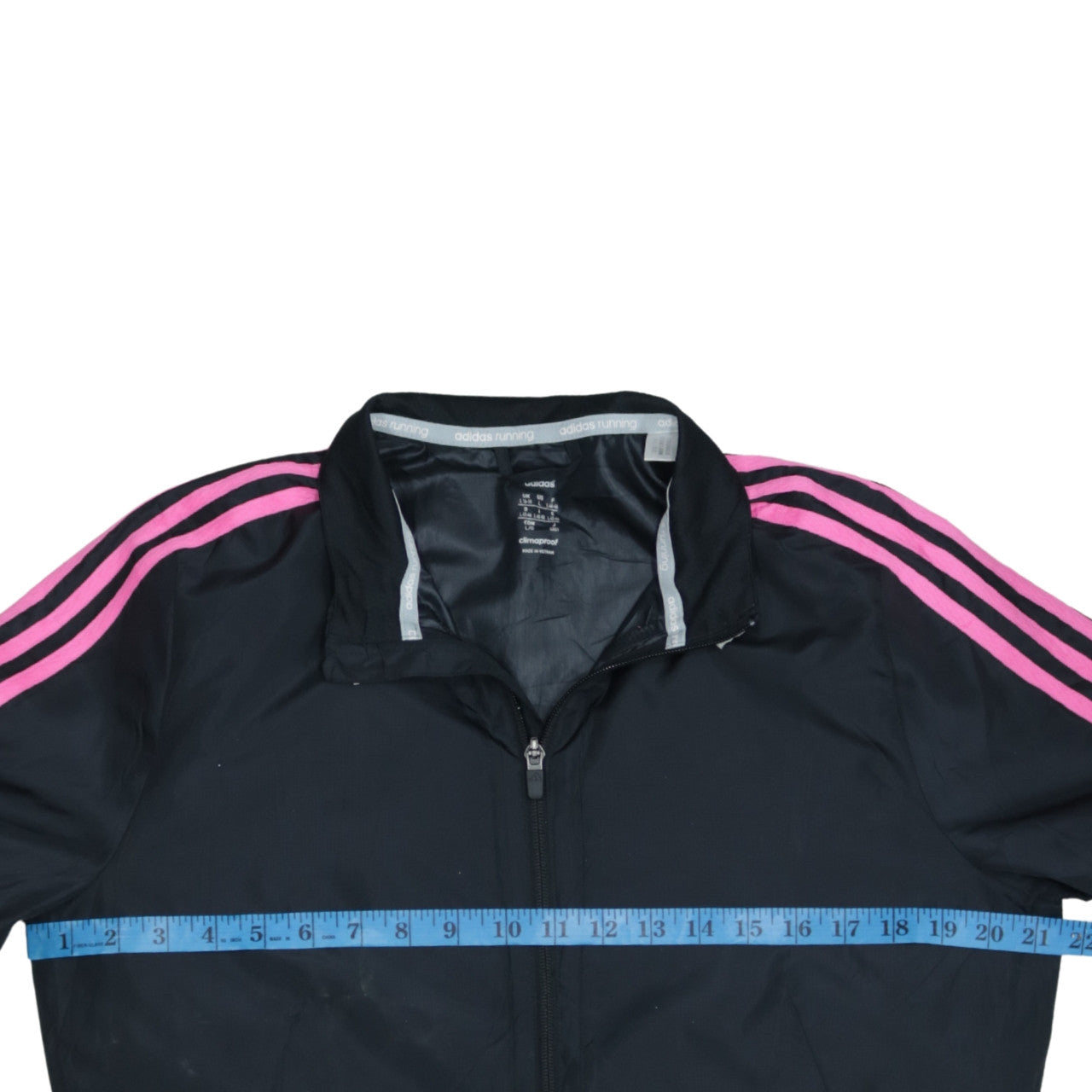 Adidas Womens Black Pink Stripe ClimaProof Full Zip Windbreaker Jacket L