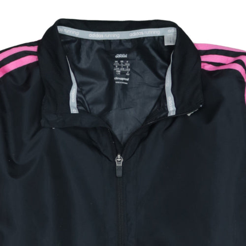 Adidas Womens Black Pink Stripe ClimaProof Full Zip Windbreaker Jacket L