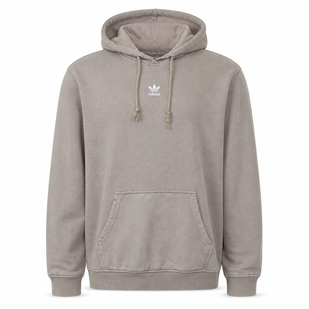 Front view of Adidas Men's Beige Pullover Hoodie M Fleece Logo Sweatshirt