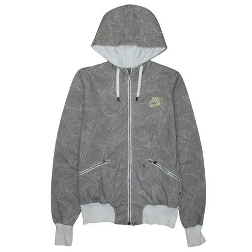 Nike Women's Grey Full Zip Hoodie Small - Logo Print Drawstring Hooded Sweatshirt