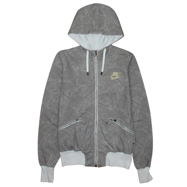 Nike Women's Grey Full Zip Hoodie Small - Logo Print Drawstring Hooded Sweatshirt