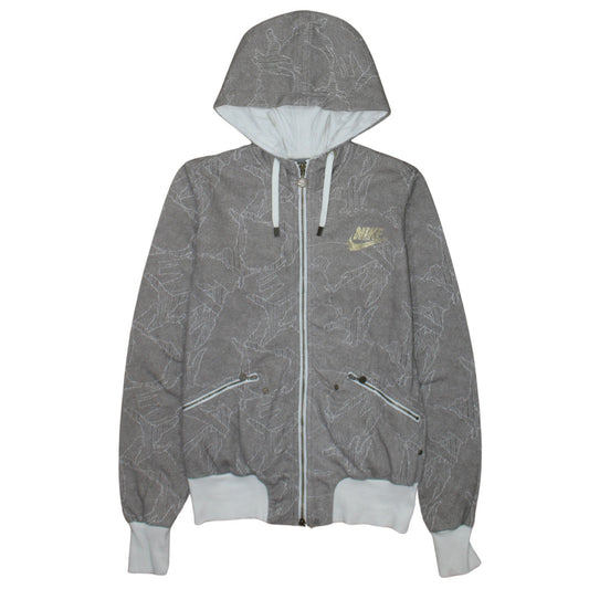 Nike Women's Grey Full Zip Hoodie Small - Logo Print Drawstring Hooded Sweatshirt