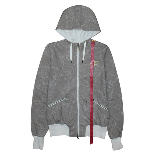 Nike Women's Grey Full Zip Hoodie Small - Logo Print Drawstring Hooded Sweatshirt