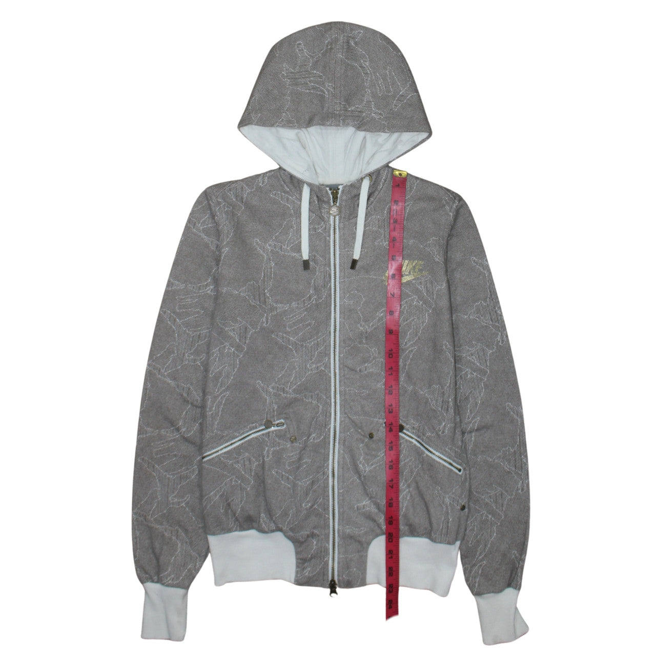 Nike Women's Grey Full Zip Hoodie Small - Logo Print Drawstring Hooded Sweatshirt