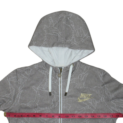 Nike Women's Grey Full Zip Hoodie Small - Logo Print Drawstring Hooded Sweatshirt