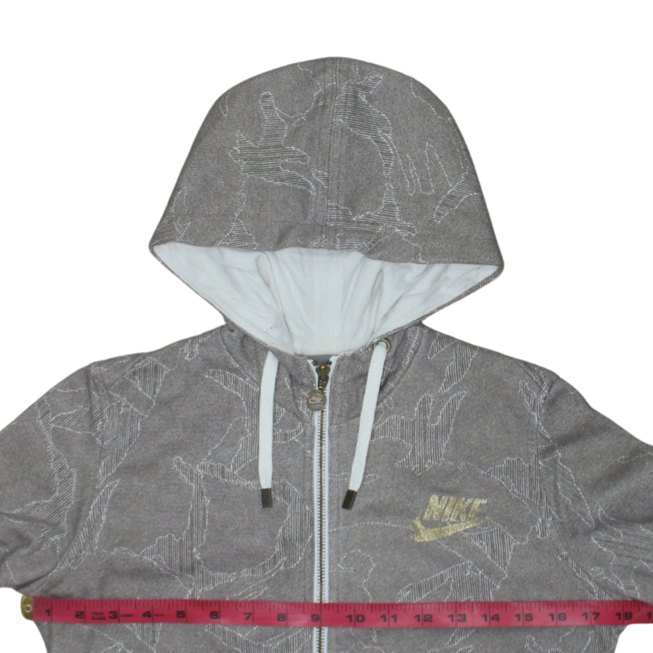 Nike Women's Grey Full Zip Hoodie Small - Logo Print Drawstring Hooded Sweatshirt