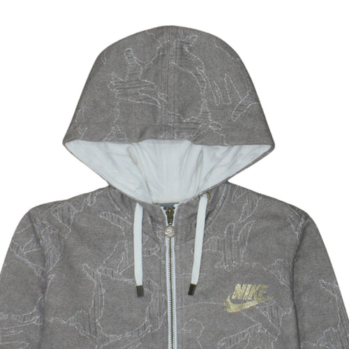 Nike Women's Grey Full Zip Hoodie Small - Logo Print Drawstring Hooded Sweatshirt
