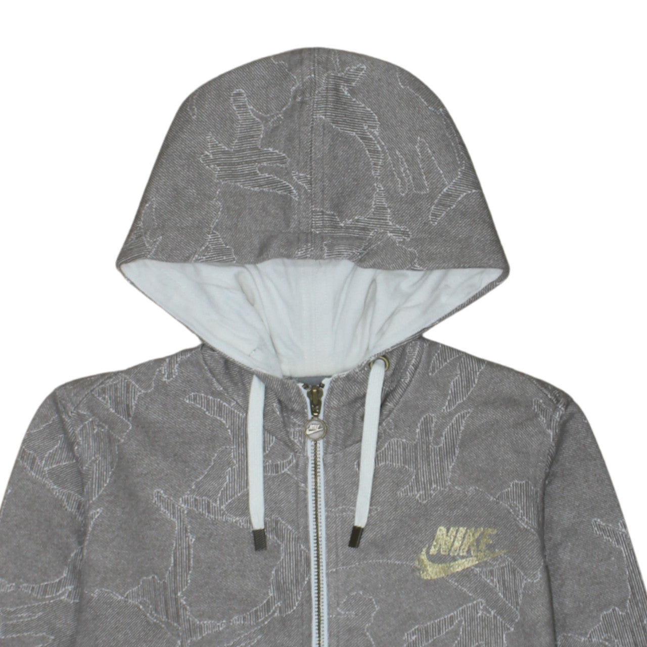 Nike Women's Grey Full Zip Hoodie Small - Logo Print Drawstring Hooded Sweatshirt