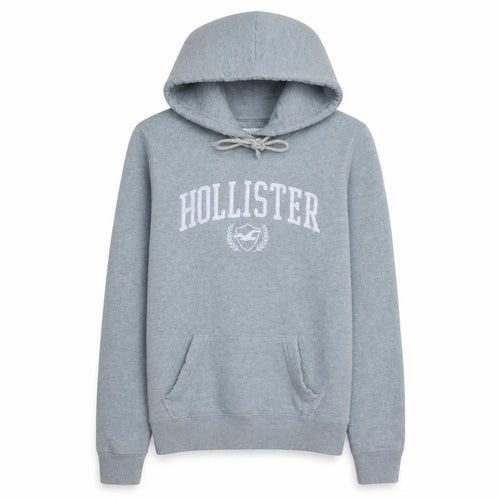 Hollister Unisex Grey XS Pullover Hoodie with Logo Print