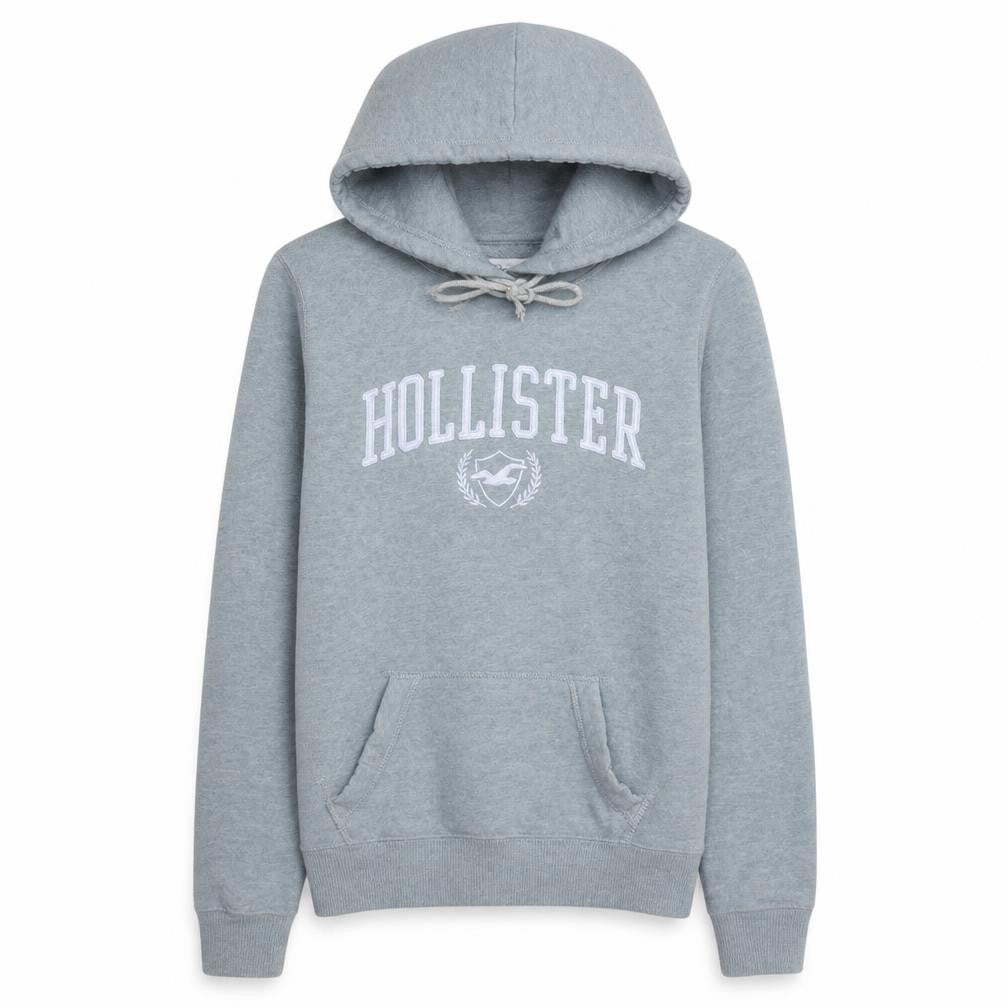 Hollister Unisex Grey XS Pullover Hoodie with Logo Print