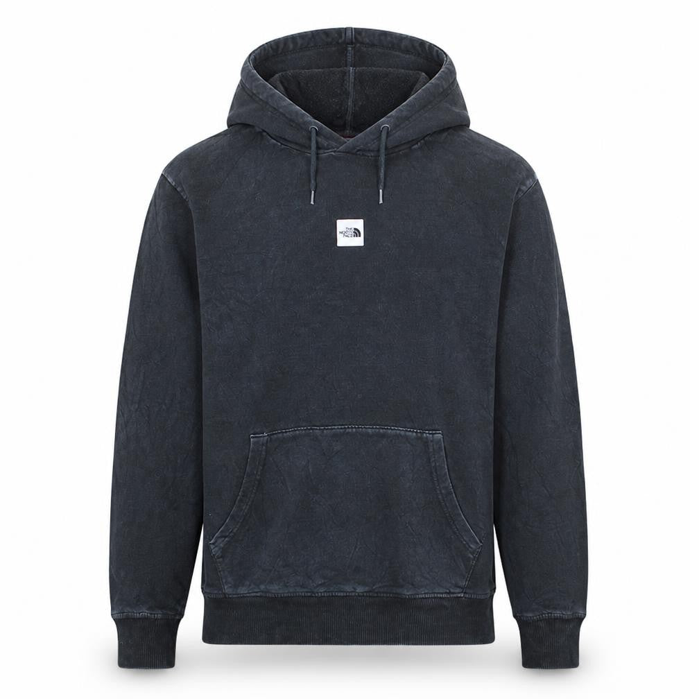 Front view of The North Face Men's Black Pullover Hoodie, size M, Cotton Fleece