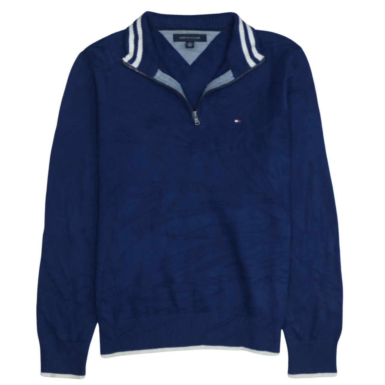 Tommy Hilfiger Men's Blue Cotton 1/4 Zip Jumper Size M