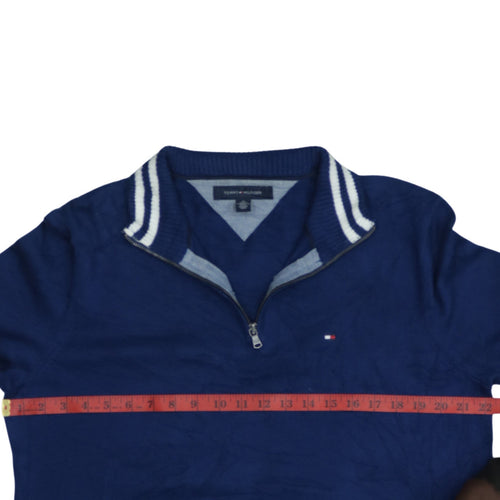 Tommy Hilfiger Men's Blue Cotton 1/4 Zip Jumper Size M