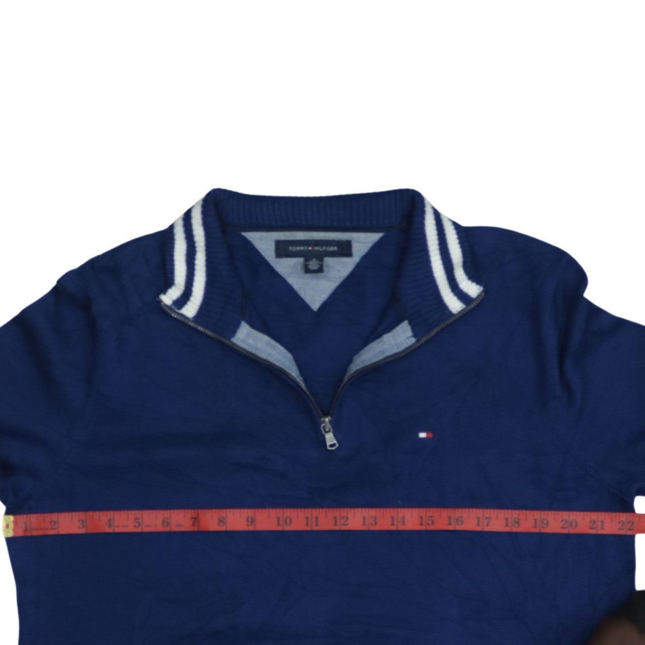 Tommy Hilfiger Men's Blue Cotton 1/4 Zip Jumper Size M