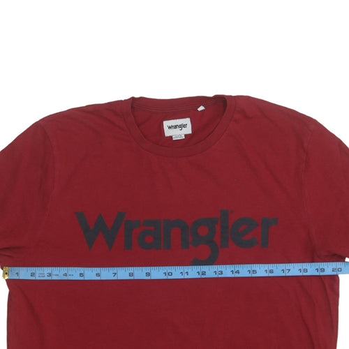 Wrangler Men's Red Cotton Logo Crew Neck Regular Fit T-Shirt M