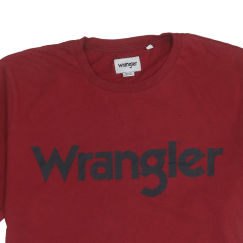 Wrangler Men's Red Cotton Logo Crew Neck Regular Fit T-Shirt M