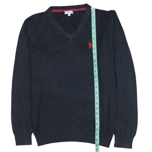 U.S. Polo Assn. Men's Blue V-Neck Cotton Blend Jumper Size M