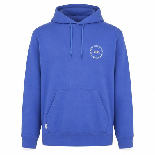 Front view of Diesel men’s blue xs pullover hoodie leisure club logo fleece