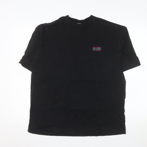 Collusion Men's Black Graphic Cosmic Print Cotton T-Shirt Size M