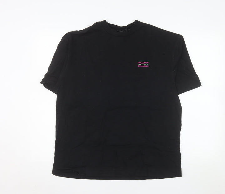 Collusion Men's Black Graphic Cosmic Print Cotton T-Shirt Size M