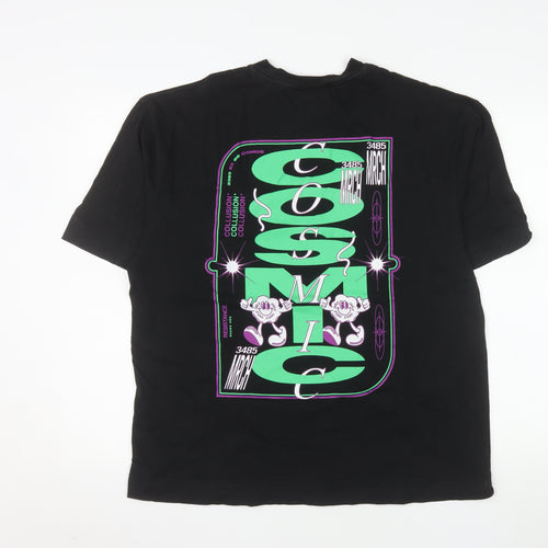 Collusion Men's Black Graphic Cosmic Print Cotton T-Shirt Size M