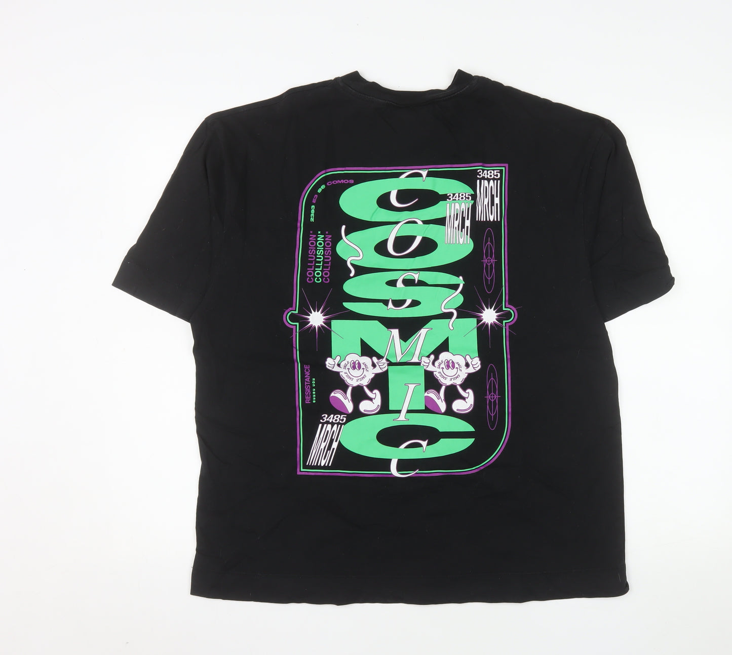 Collusion Men's Black Graphic Cosmic Print Cotton T-Shirt Size M