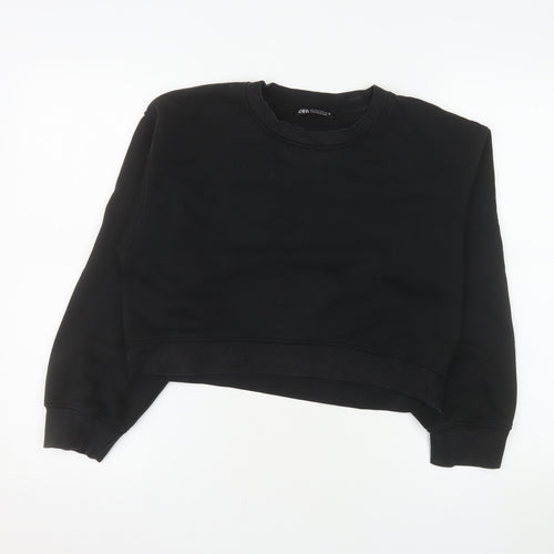 ZARA Women's Black Cropped Crew Neck Pullover Sweatshirt Size S