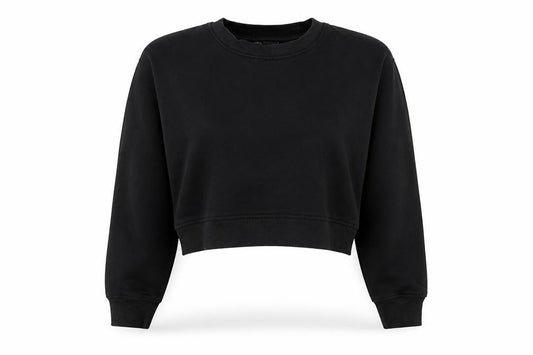 Front view of Zara Women's Black Cropped Crew Neck Pullover Sweatshirt, size S