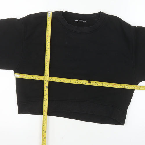 ZARA Women's Black Cropped Crew Neck Pullover Sweatshirt Size S