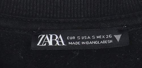 ZARA Women's Black Cropped Crew Neck Pullover Sweatshirt Size S