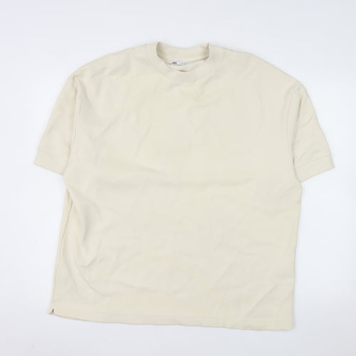 Zara Women Beige Short Sleeve Pullover Sweatshirt Size 14