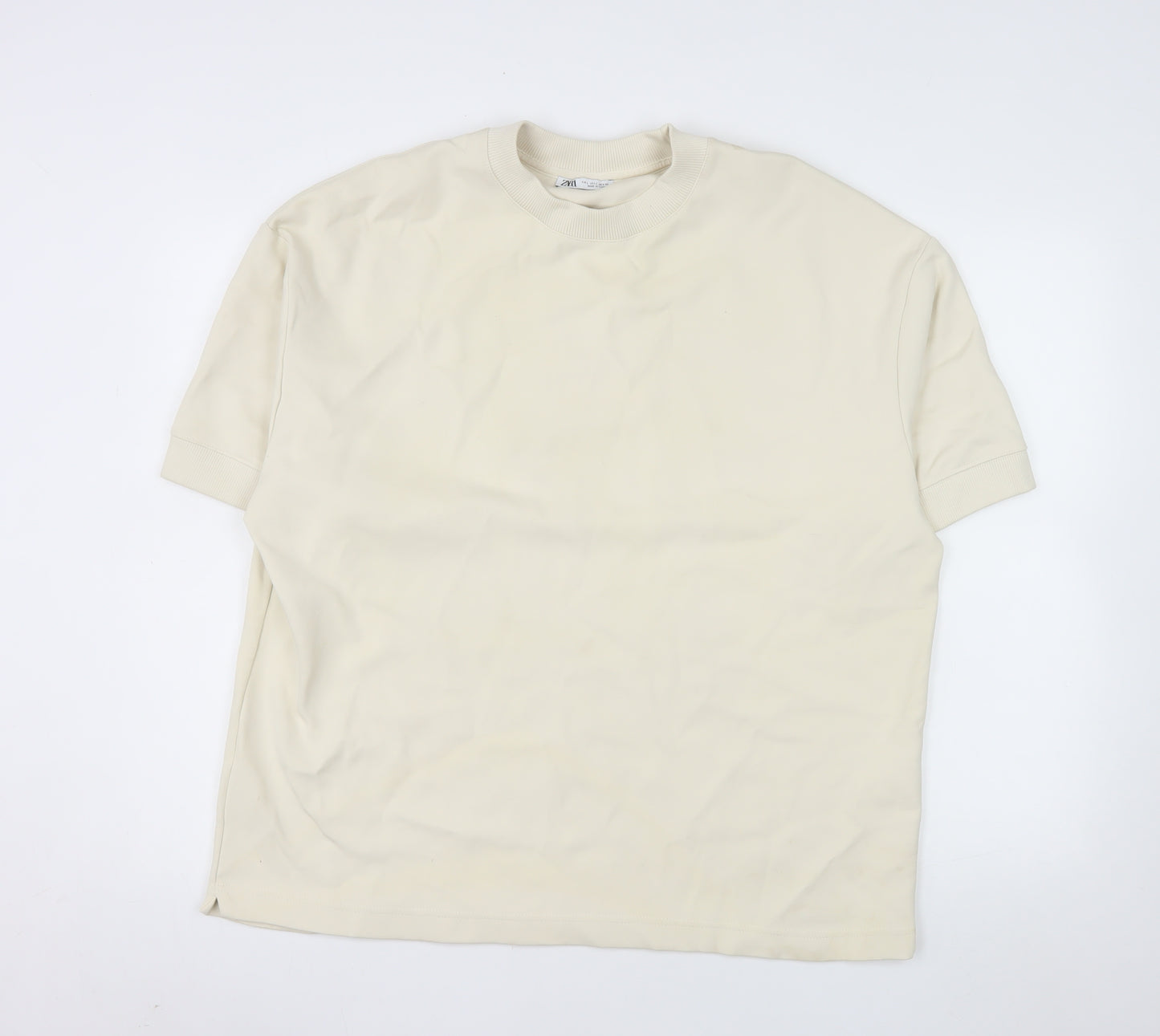 Zara Women Beige Short Sleeve Pullover Sweatshirt Size 14